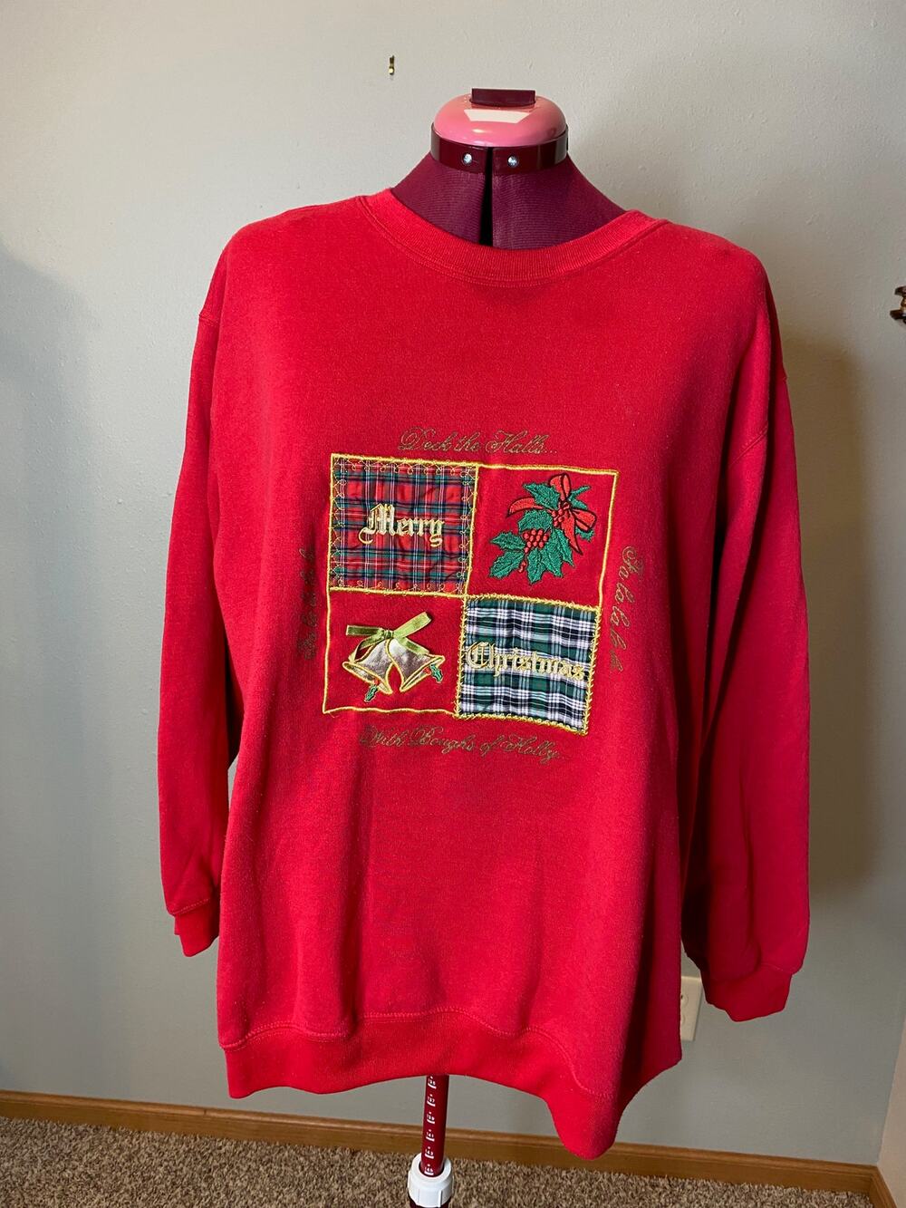 ugly Christmas sweatshirt embroidered red gold